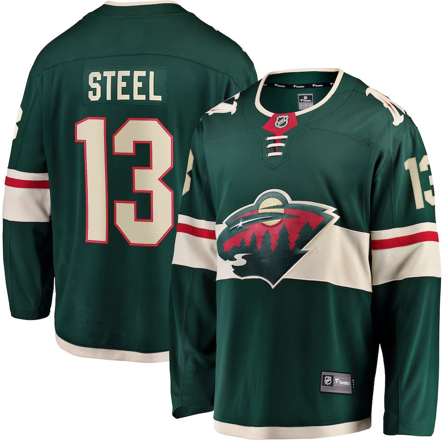 Men Minnesota Wild 13 Sam Steel Fanatics Branded Green Home Breakaway Player NHL Jersey